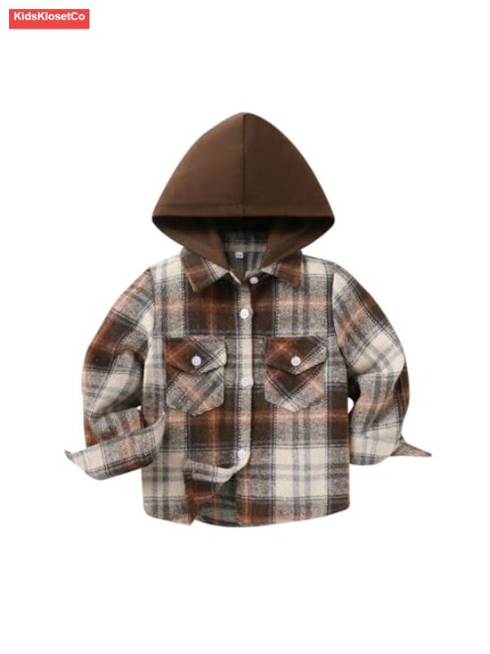 Other - Toddler Boys Girls Flannel Hooded Plaid Shirt Long Sleeve Cotton Blend Button